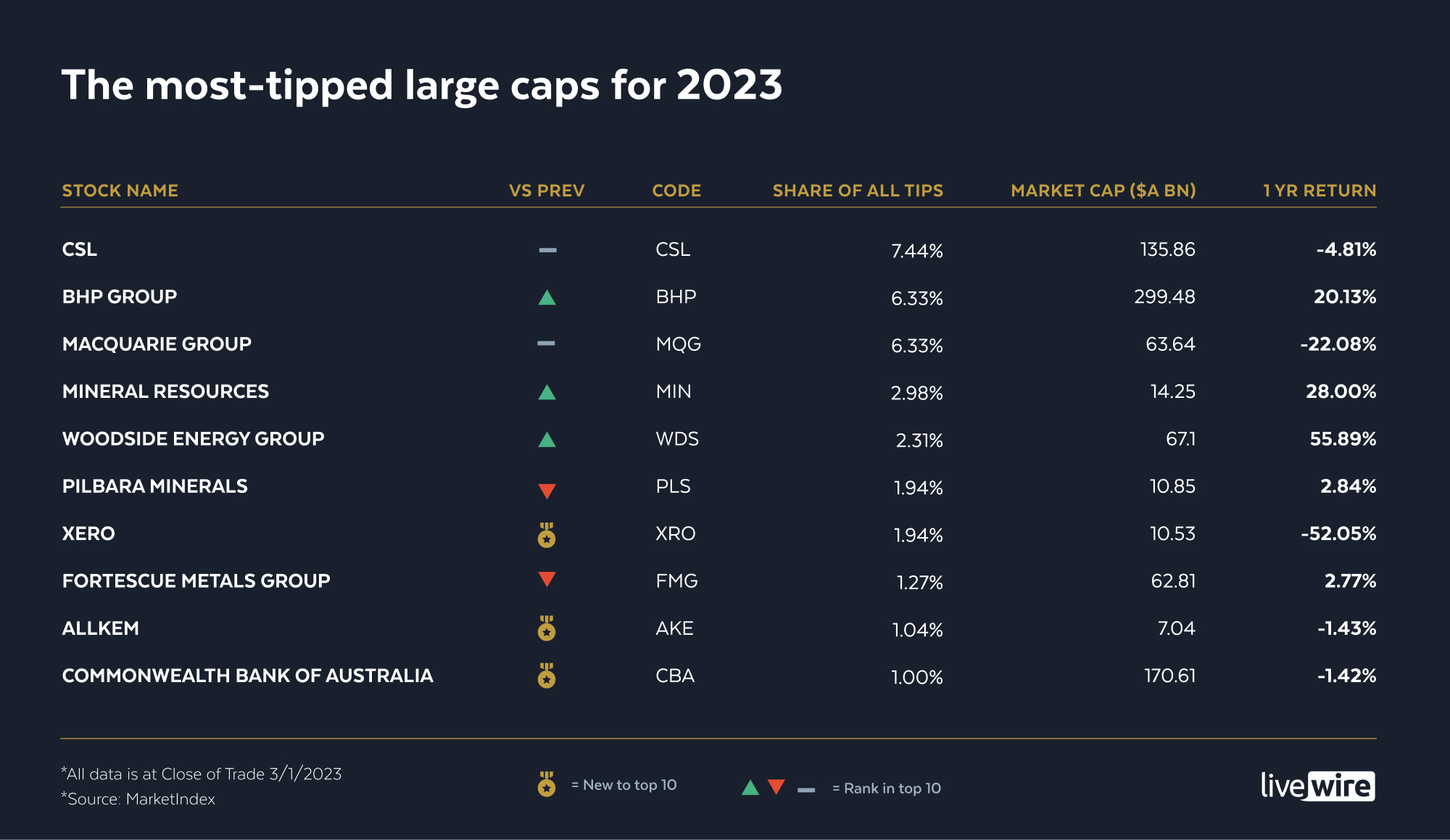 The 10 mosttipped largecap stocks for 2023 Sara Allen Livewire